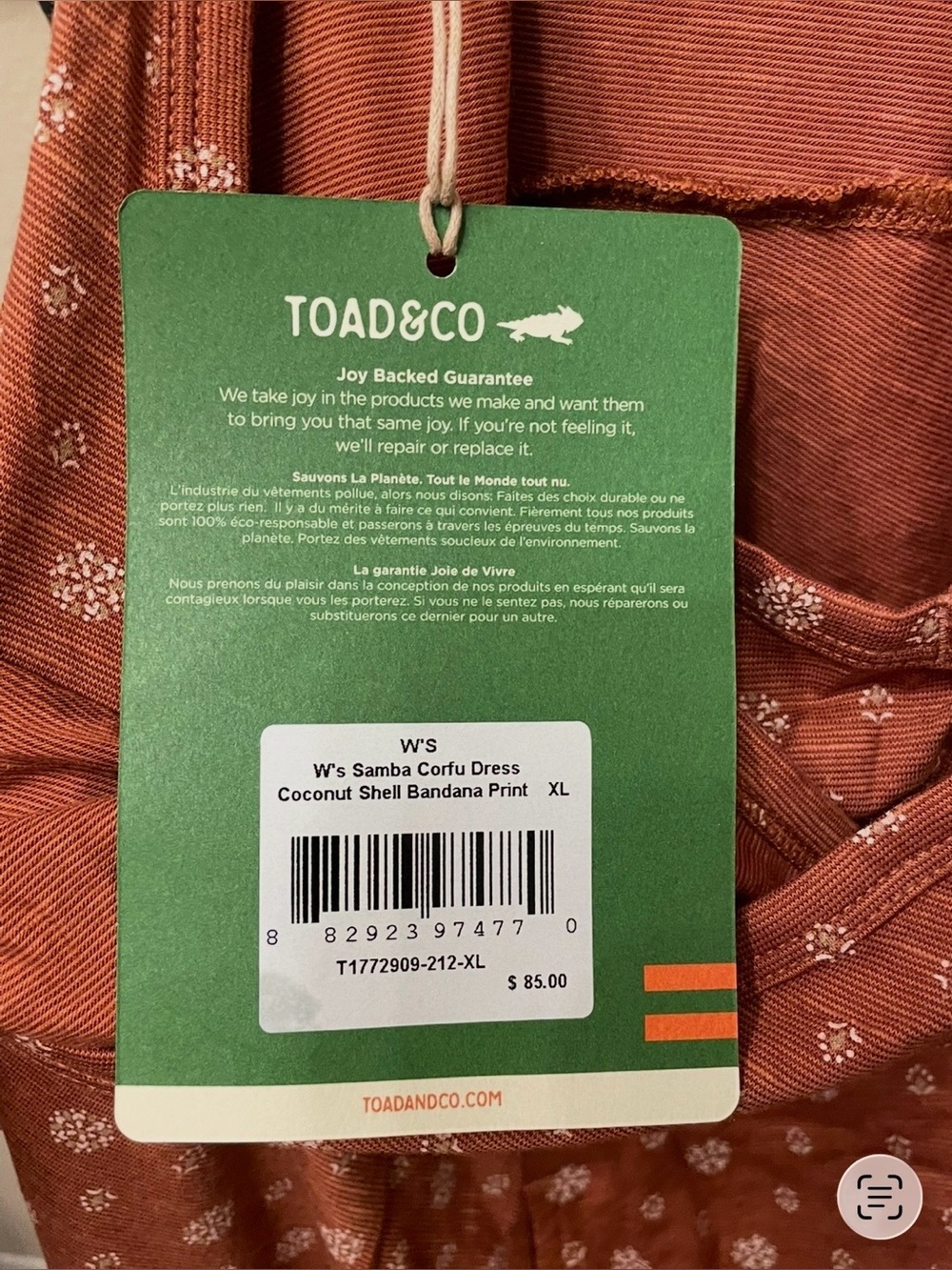 NWT! Toad&Co Samba Corfu Dress Sz XL Sleeveless Tank V Pockets Rust Pattern - Picture 4 of 8